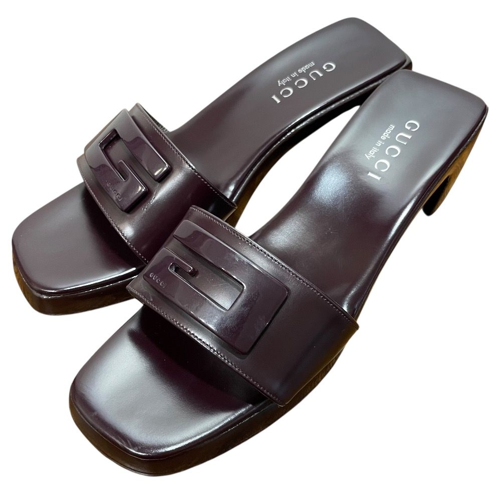 GUCCI グッチ レザー ミュール サンダル 37 24cm相当 ブラウン レディース 古着