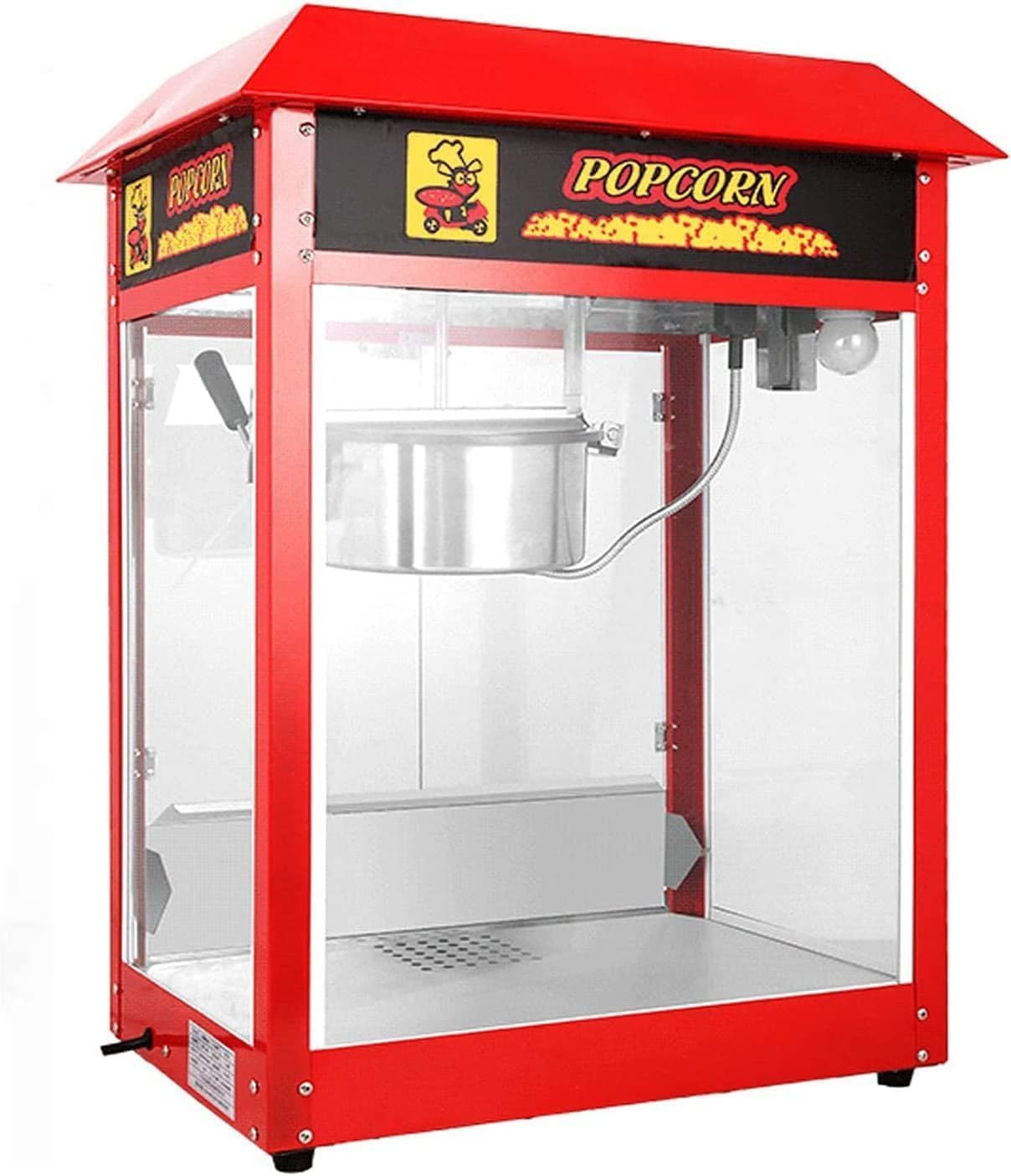 業務用ポップコーンメーカー 1600W熱風ポップコーンマシン 自動多機能ストールポップコーンマシン 大容量 無脂肪で健康的なスナック用 自宅 パーティー 映画館での使用に最適 レッドフラットトップモデル