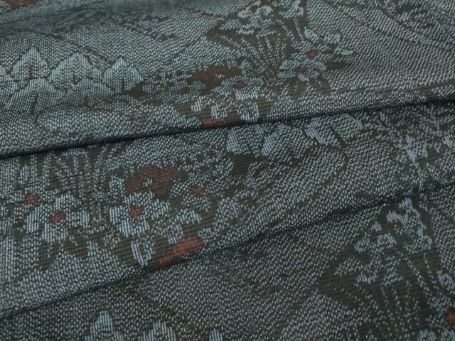 平和屋着物▽小紋 単衣 紬地 草花文 正絹 逸品 DAAT7818ob