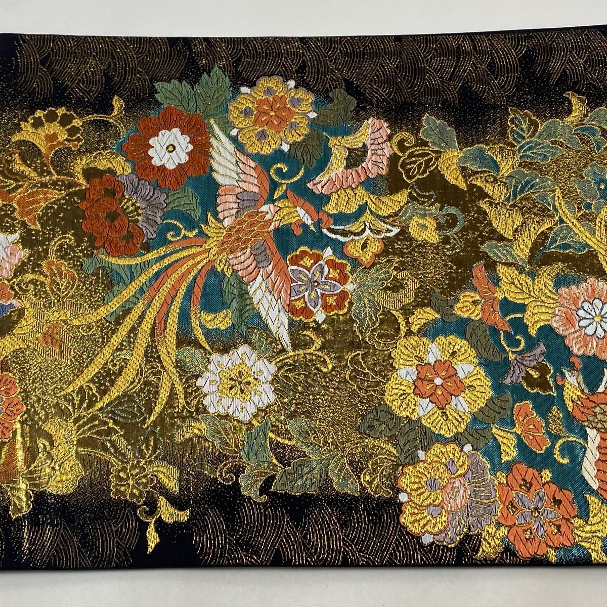 袋帯 秀品 華文 鳳凰 金糸 箔 金色 六通 正絹 【中古】 美品】 袋帯 秀