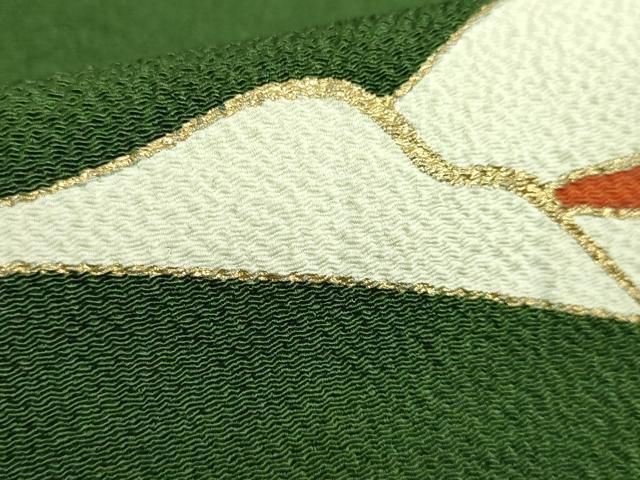 平和屋本店■極上　銀座　志ま亀　九寸名古屋帯　カラー　深緑色地　金彩　鬼しぼ縮緬　逸品　DZAB0522kh5 平和屋本店□極上 銀座 志ま亀 九寸名古屋帯 カラー 深緑色地 金彩 鬼