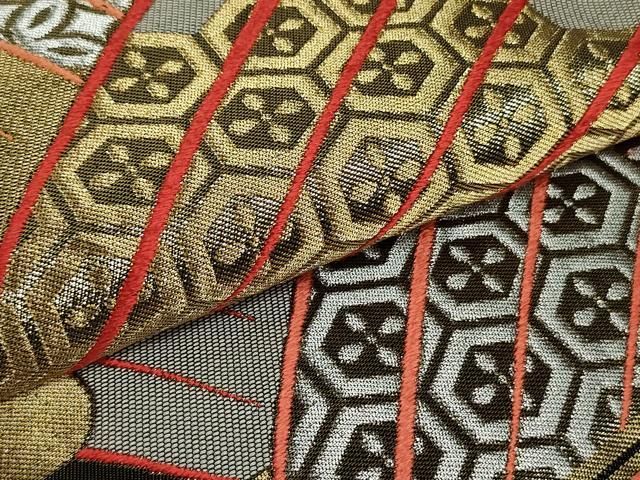 平和屋着物○西陣 川島織物 六通柄 本袋帯 檜扇吉祥文 金銀糸 正絹