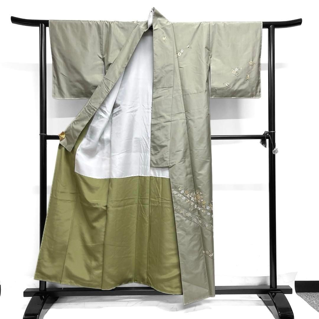 付け下げ 大島紬 証紙付き スワトウ刺繍 金糸 華紋 紋無 着物 093a d