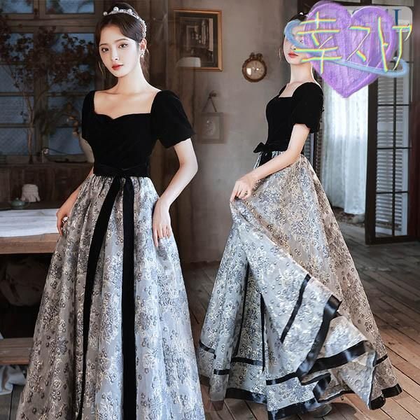 ドレス 大人 ピアノ発表会 演奏会 結婚式 袖付き フェミニン 大きいサイズ パーティードレス ロングドレス お呼ばれ 20代 30代