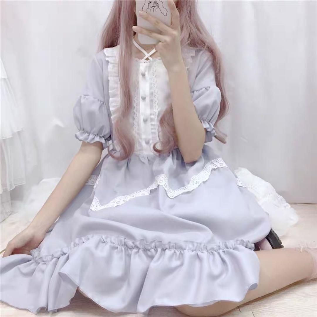 シンプルなひざ丈ロリータワンピース　普段着やお出かけ、女子会に最適♪ ロリータ ワンピース ゴスロリ レディース ゆめかわいい Lolita
