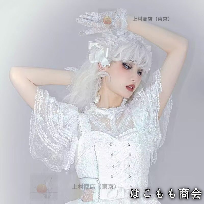 レース ブラウス 半袖 夏 シャツ カップ付き ロリータ 姫袖