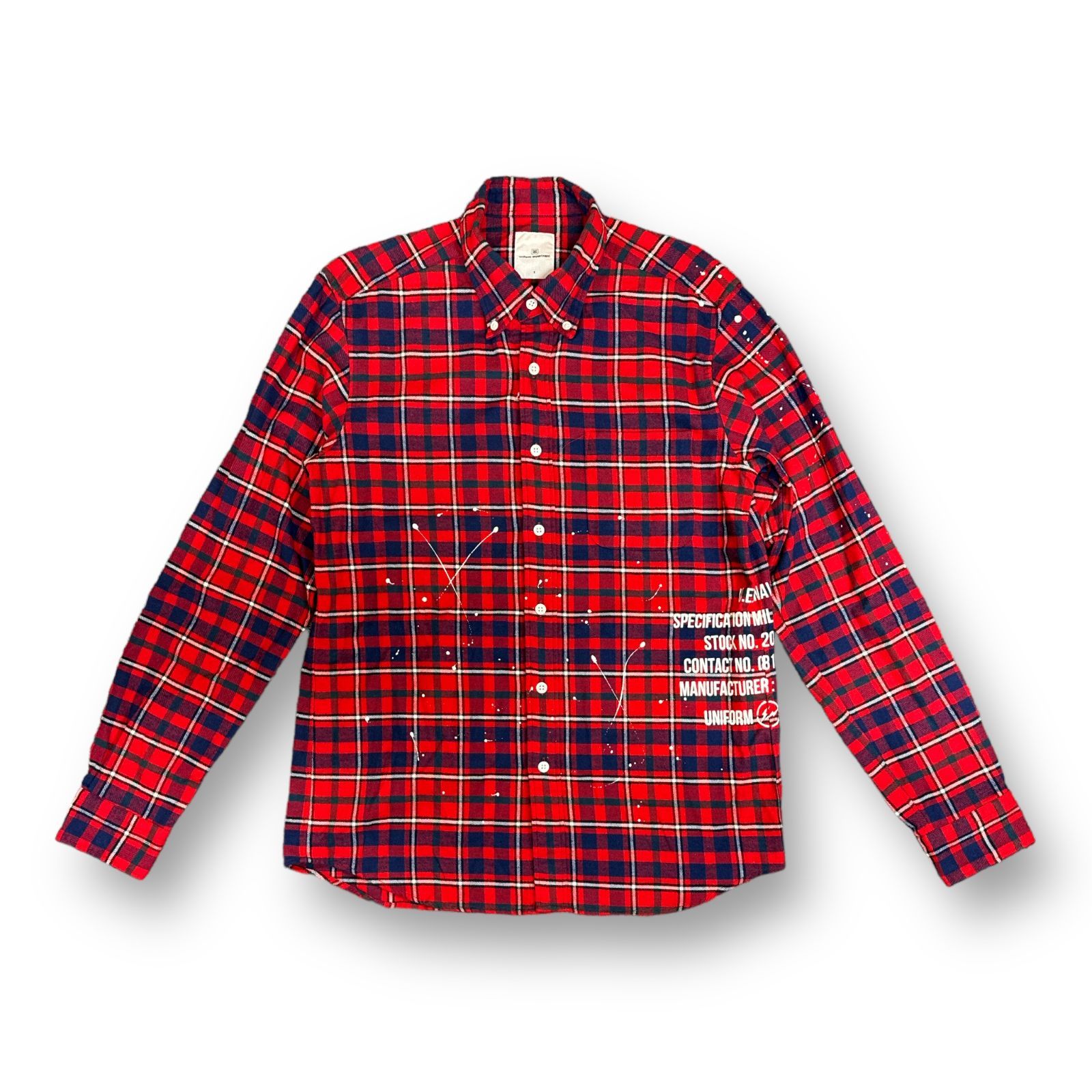 定価30800円 uniform experiment 19AW FLANNEL CHECK DRIPPING B.D SHIRT フランネル  チェックシャツ ユニフォームエクスペリメント UE-192039 レッド 2 60227A