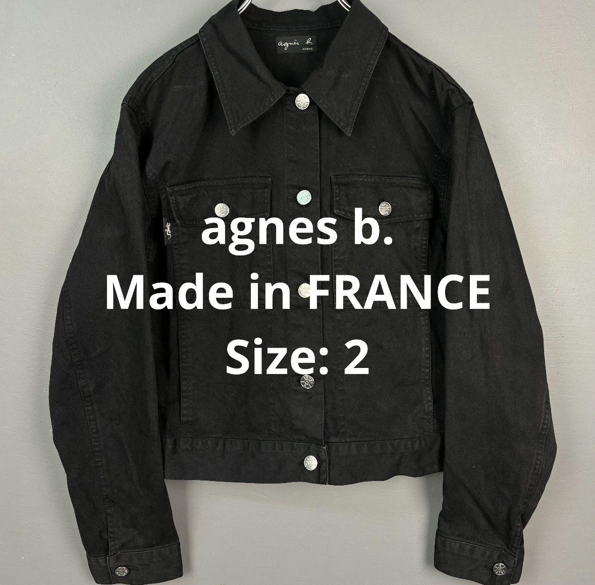 正規品 フランス製 agnes b. アニエスベー デニムジャケット トラッカージャケット ブラックデニム ブルゾン 短丈 ショート丈 ブラック 黒 レディース 2