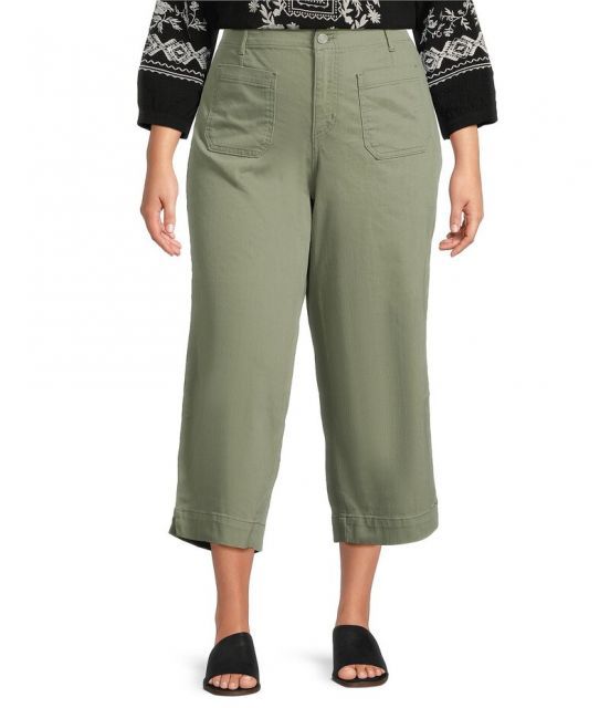 【送料無料】 コード ブルー レディース デニムパンツ ジーンズ ボトムス Plus Size Hollywood Waist High-Rise Wide-Leg Patch Pocket Cropped Jeans Washed Aloe