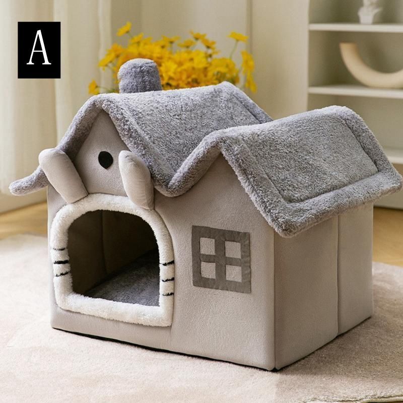 ドーム型 犬猫用ベッド ペットハウス 暖かい ペットベッド L 49*56*25cm犬の巣 柔らか 通年用 保温 寝具 滑り止め 洗える クッション付き 室内用 おしゃれ プレゼントsuanxiong02