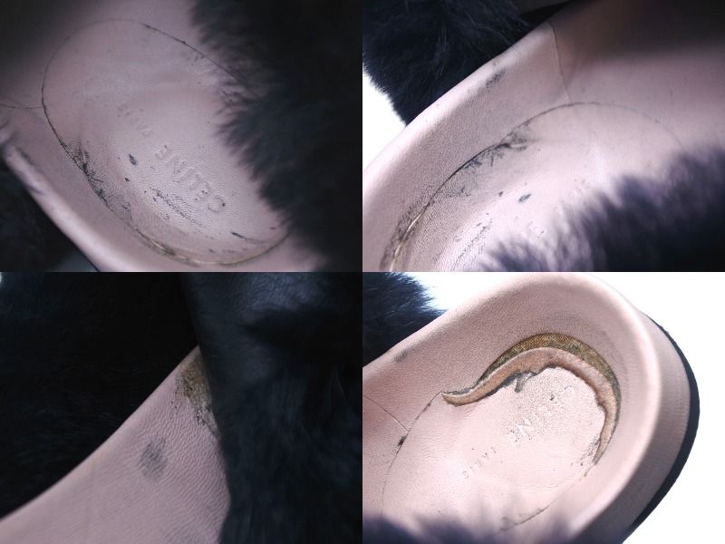 CELINE セリーヌ サンダル サイズ35 ファー ブラック ピンク レザー  