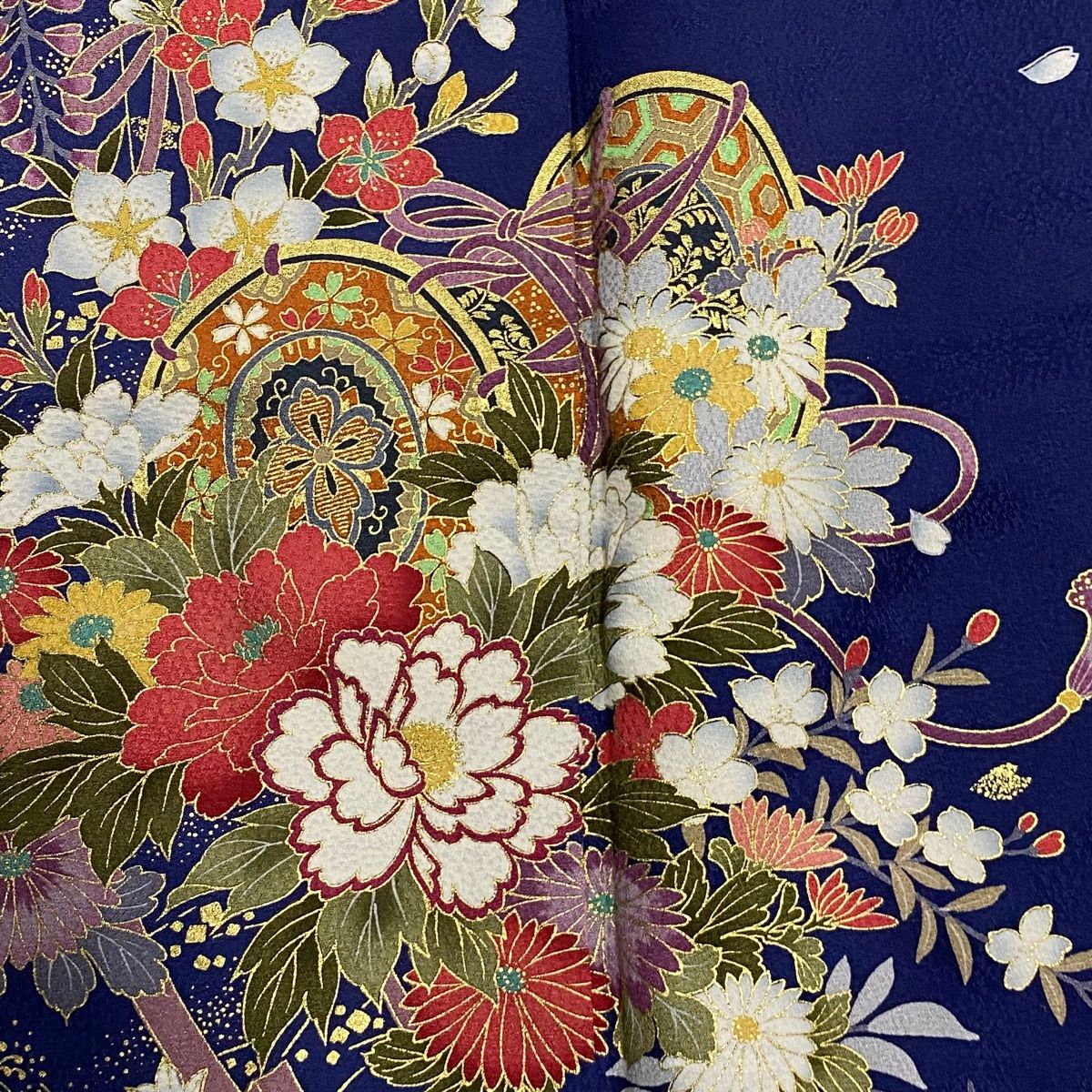 身丈170cm 裄丈66.5cm ? M 袷 牡丹 草花 金彩 【38】 ぼかし 紫 正絹