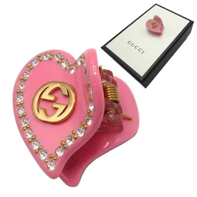 グッチ 753884 ピンク系 アクセサリー ヘアアクセサリー GUCCI ハート インターロッキングG ミニ ヘアクリップ ブティックライン レディース