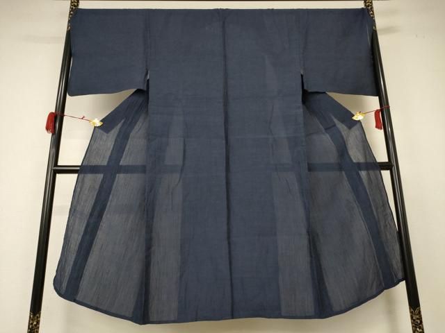 平和屋着物＊夏物 男性 本場小千谷ちぢみ 色無地 藍鉄色 麻 AABC1816jd