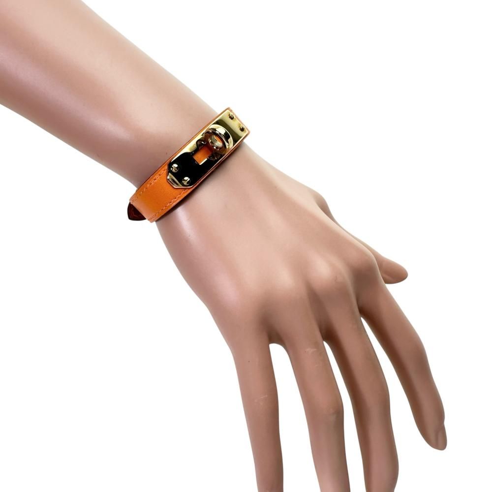 HERMES オレンジ レザー ケリー ブレスレット ゴールド金具 美品 HERMES/エルメス】ケリー ベルト ブレスレット レザー/GP 14.6g