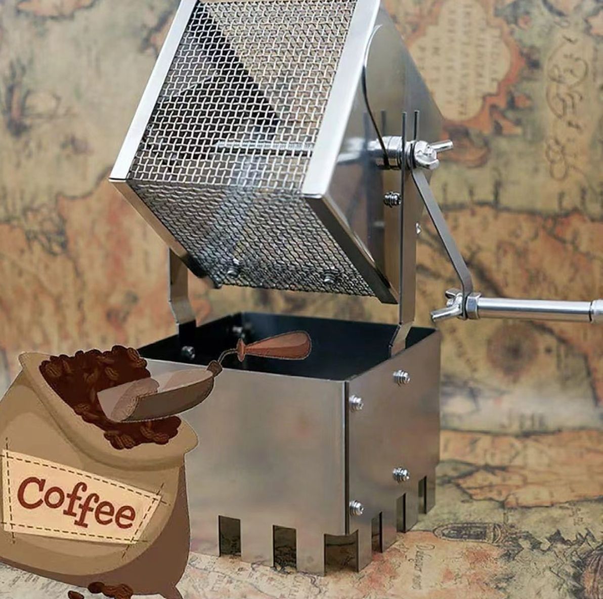 焙煎器 コーヒーロースター 焙煎機 家庭用焙煎機 75G~350G 豆のベーキングメーカー ステンレス鋼製コーヒーロースター 手動回転 コーヒー 豆焙煎機 エスプレッソ機械 家庭用コーヒーベーキング用ハンドル付き コーヒーメーカ