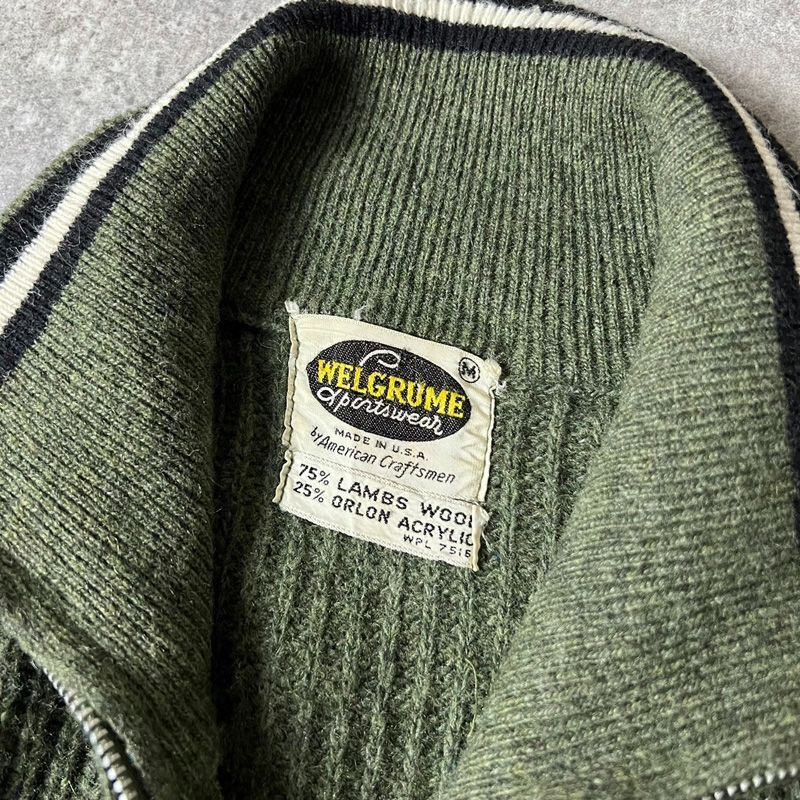 60s USA製 WELGRUME フルジップ ラムウール ドライバーズ ニット 