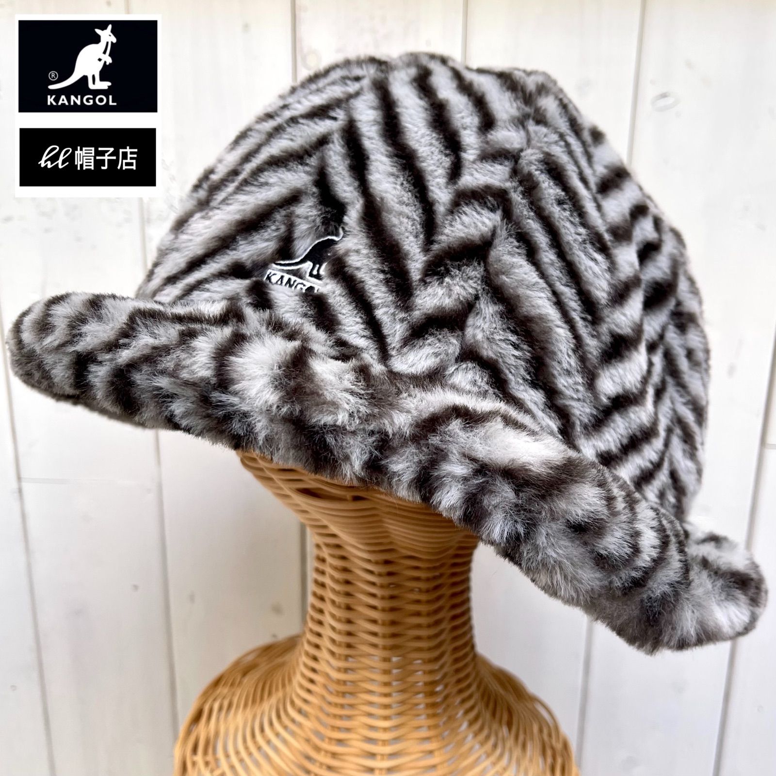 KANGOL Faux Fur Casual ベル型ハット もふもふファー素材 グレー柄