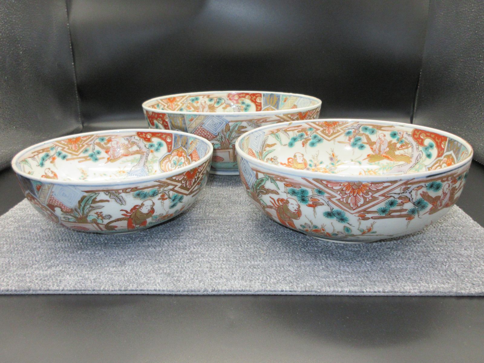 古伊万里 色絵 どんぶり 盛鉢 時代物 アンティーク ☆陶器 陶磁器 古陶 古美術 時代物 伊万里 色絵 三つ鉢 盛鉢 鉢 大