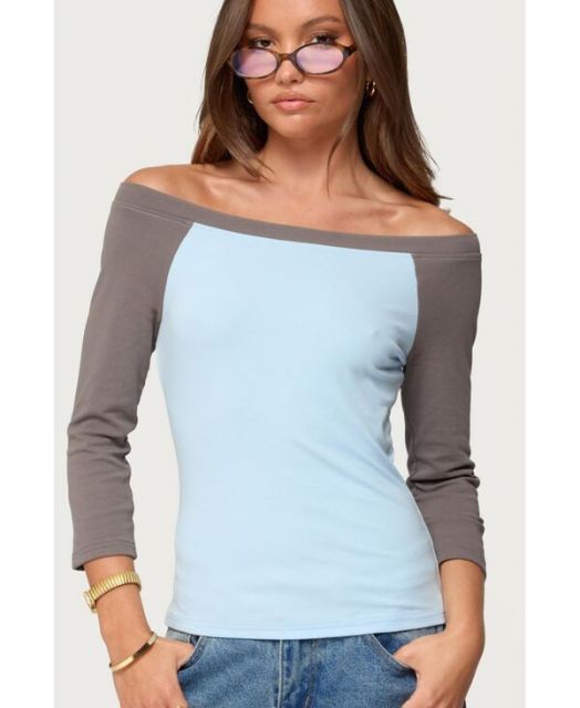 送料無料 アディクテッド レディース シャツ トップス Women s Keri Boat Neck Contrast Raglan Top Light-blue