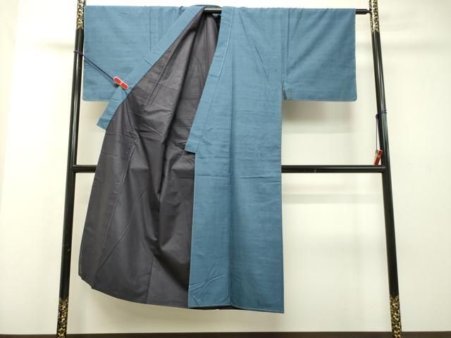 平和屋着物○男性 紬 アンサンブル ヘブンリーブルー色 正絹 逸品 未