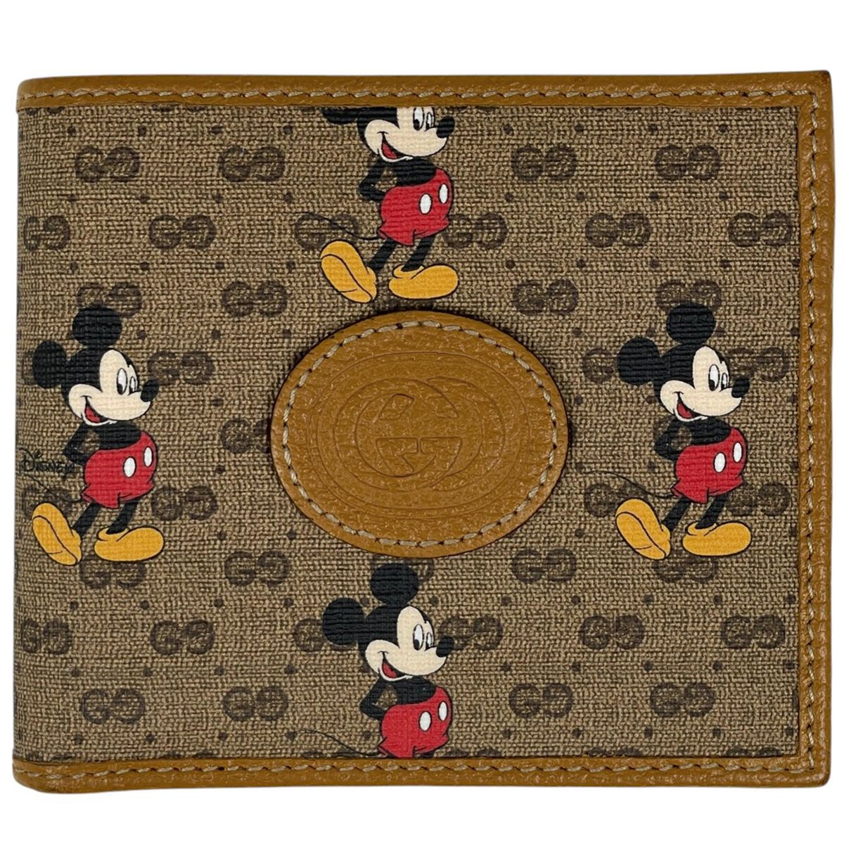 グッチ GUCCI マイクロGG柄 二つ折り財布 ディズニーコラボ ミッキーマウス 二つ折り財布 コーティングキャンバス ブラウン 602549 レディース