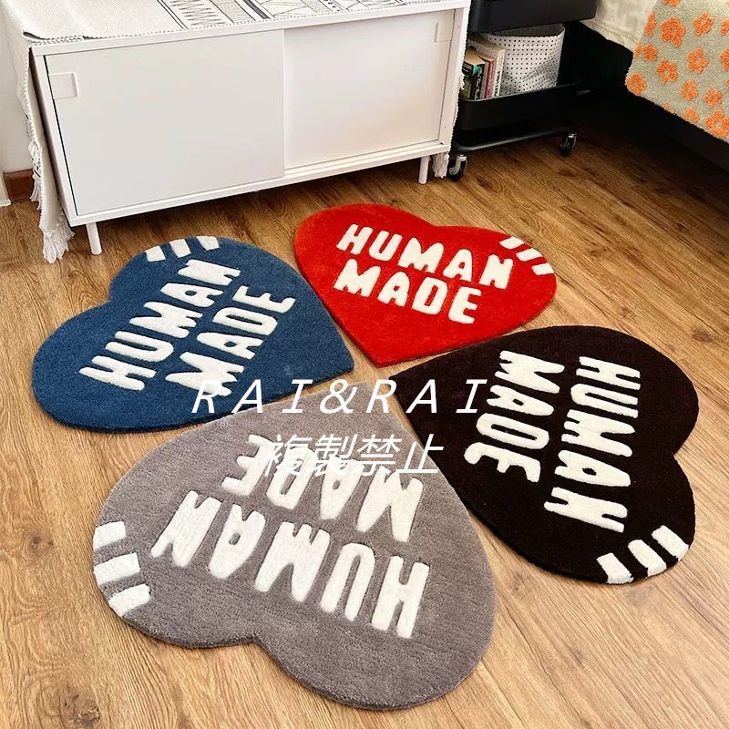 【4色選択】HUMAN MADE ヒューマンメイド　HEART RUG ハートロゴ　赤　青　ダークブラウン　グレー　絨毯　ラグ　マット　カーペット　サイズ展開あり　58×64
