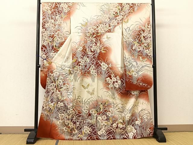 平和屋着物□豪華振袖 駒刺繍 花蝶文 暈し染め 金銀彩 さが美