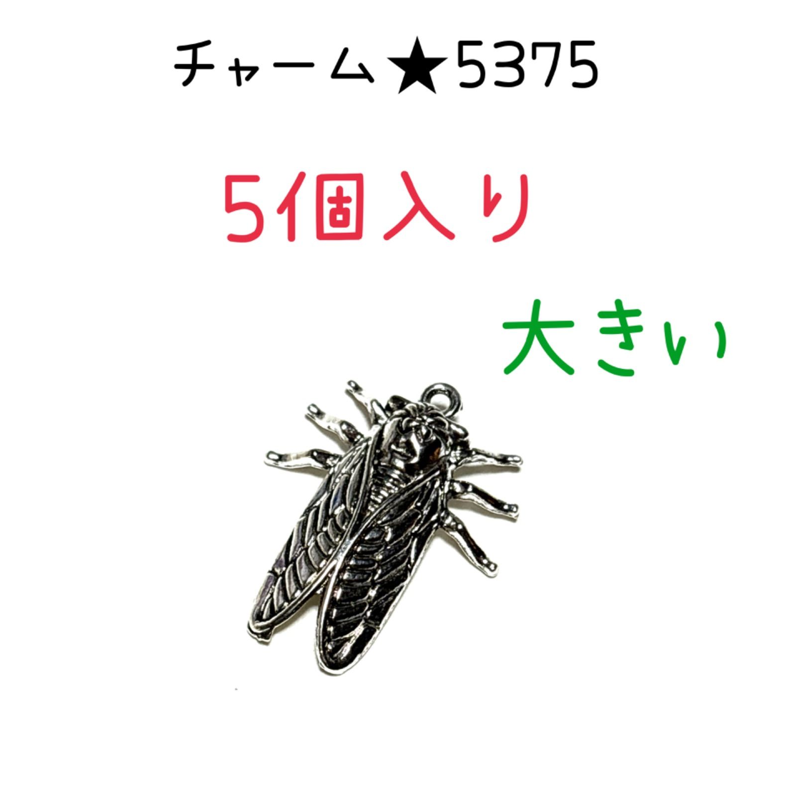 ◾️チャーム◾️5375◾️銀色の大きめな蝉◾️5個入り◾️セミ 昆虫 夏 パーツ 工作 ハンドメイド 材料 手作り ビーズ カンつき ミニチュア  装飾 合金 エナメル キーホルダー ピアス アクセサリー ブレスレット - メルカリ