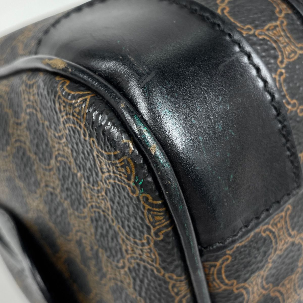 【美品】 CELINE マカダム総柄　柄　レザー×キャンバスミニハンドバッグ セリーヌ CELINE マカダム柄 ハンドバッグ ミニボストン