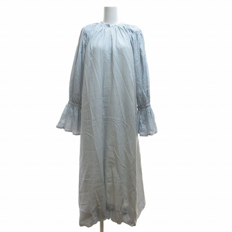 WRYHT ライト タグ付き 23AW GATHERED SLEEVE FOLK DRESS ワンピース ロング オールドジョー取り扱い ストライプ柄 水色 2 約Mサイズ 232WT-DR01 BL2