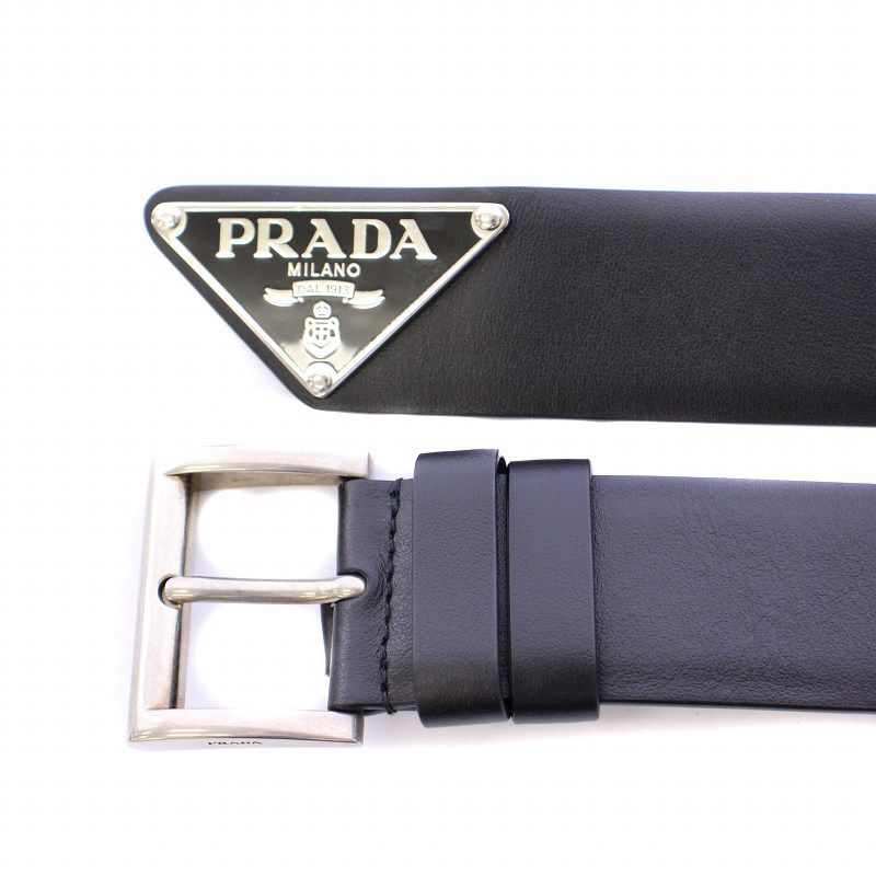 【✨たか✨】　PRADA プラダ　ベルト レザー 三角プレート プラダ PRADA レザーベルト 三角プレート ロゴ 黒 ブラック /BB