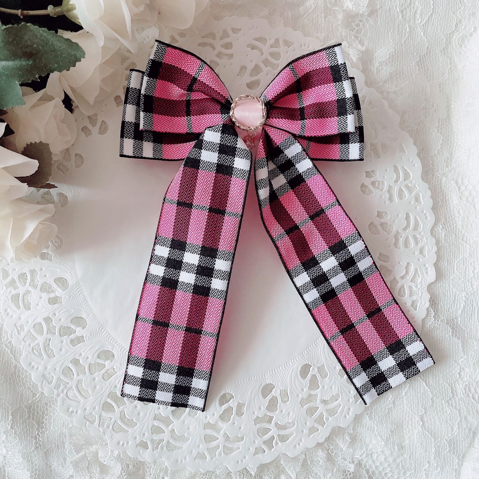 ❤️141チェックリボンバレッタ❤️ピンク - メルカリ
