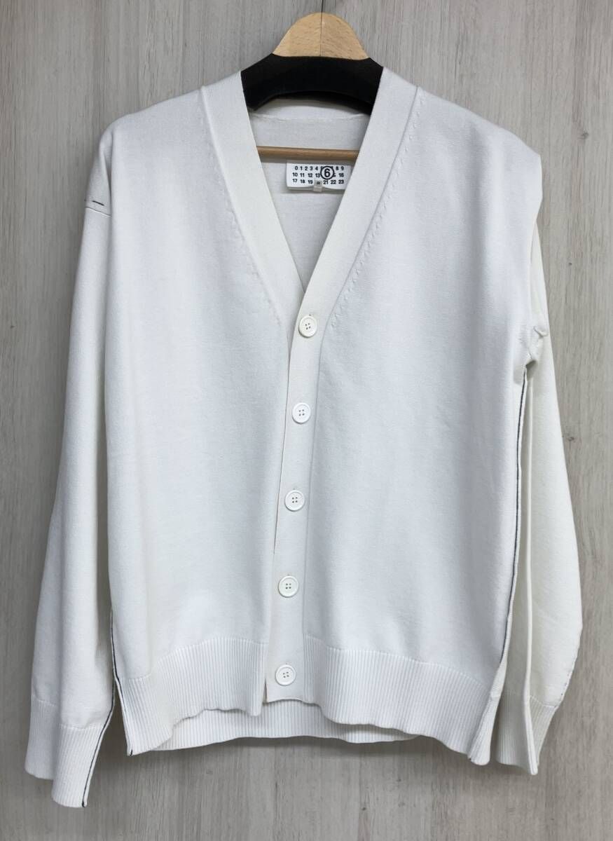 MM6 Maison Margiela メゾンマルジェラ ニットカーディガン S62HP0017 M13012 ホワイト ブラックステッチ エムエムシックス S