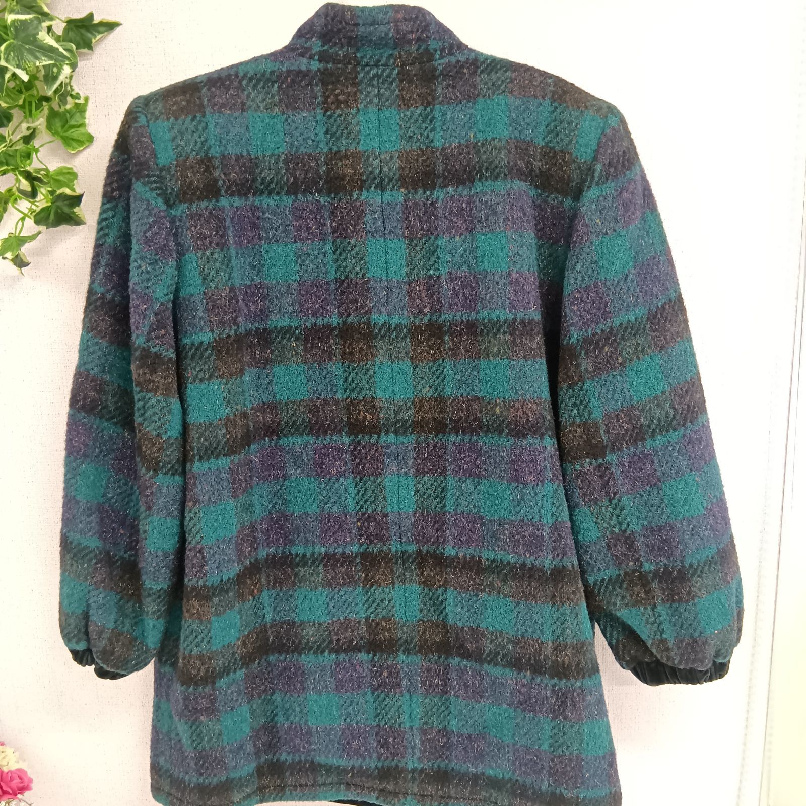 Yves Saint Laurent イヴサンローラン コート 9A3 M ウール チェック 古着 グリーン パープル ブラウン H1-41 ネ USTAUSTRALIA_COM_AU