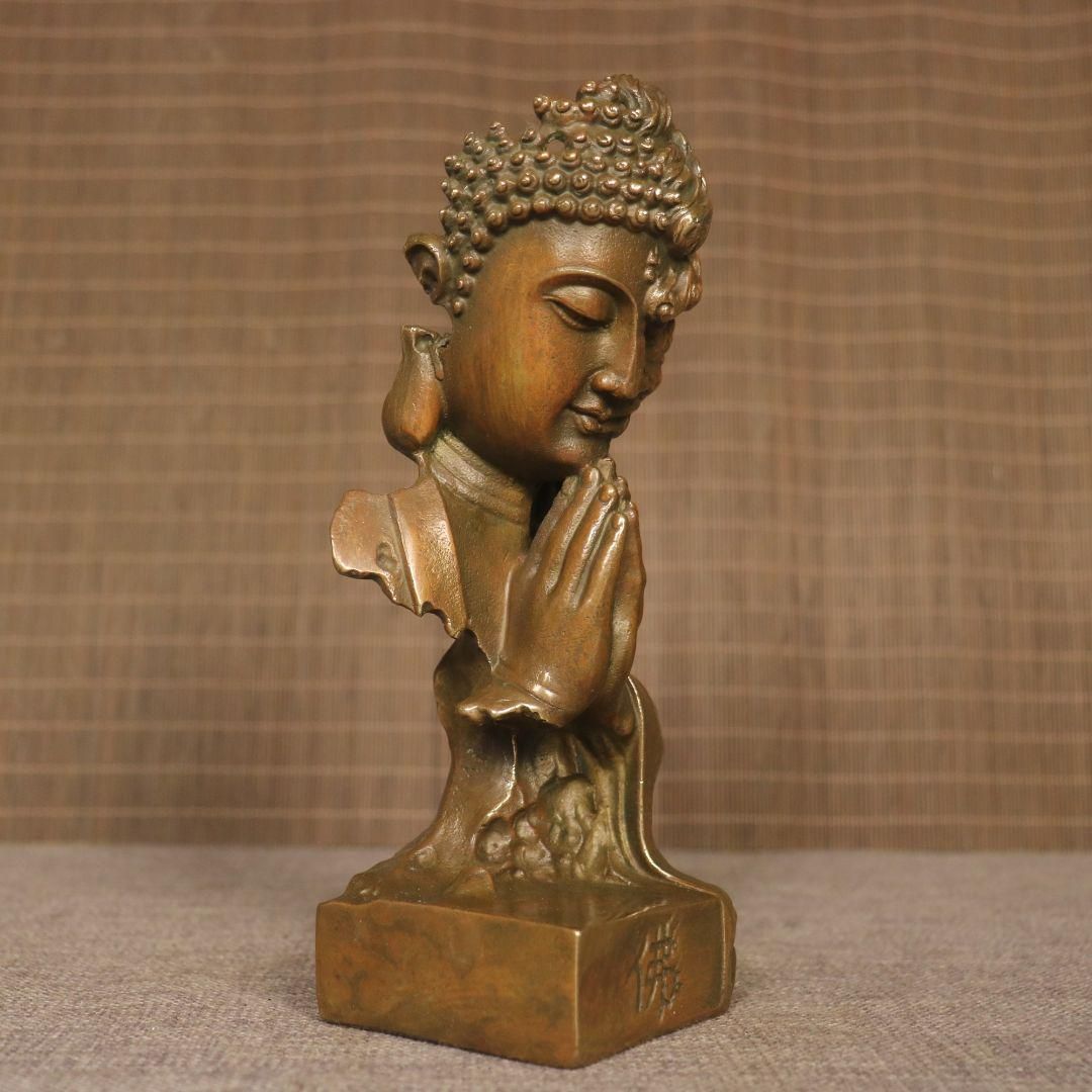 銅製 釈迦如来仏仏像 事務デスクトップ机 茶室 茶寵 置物 装飾品