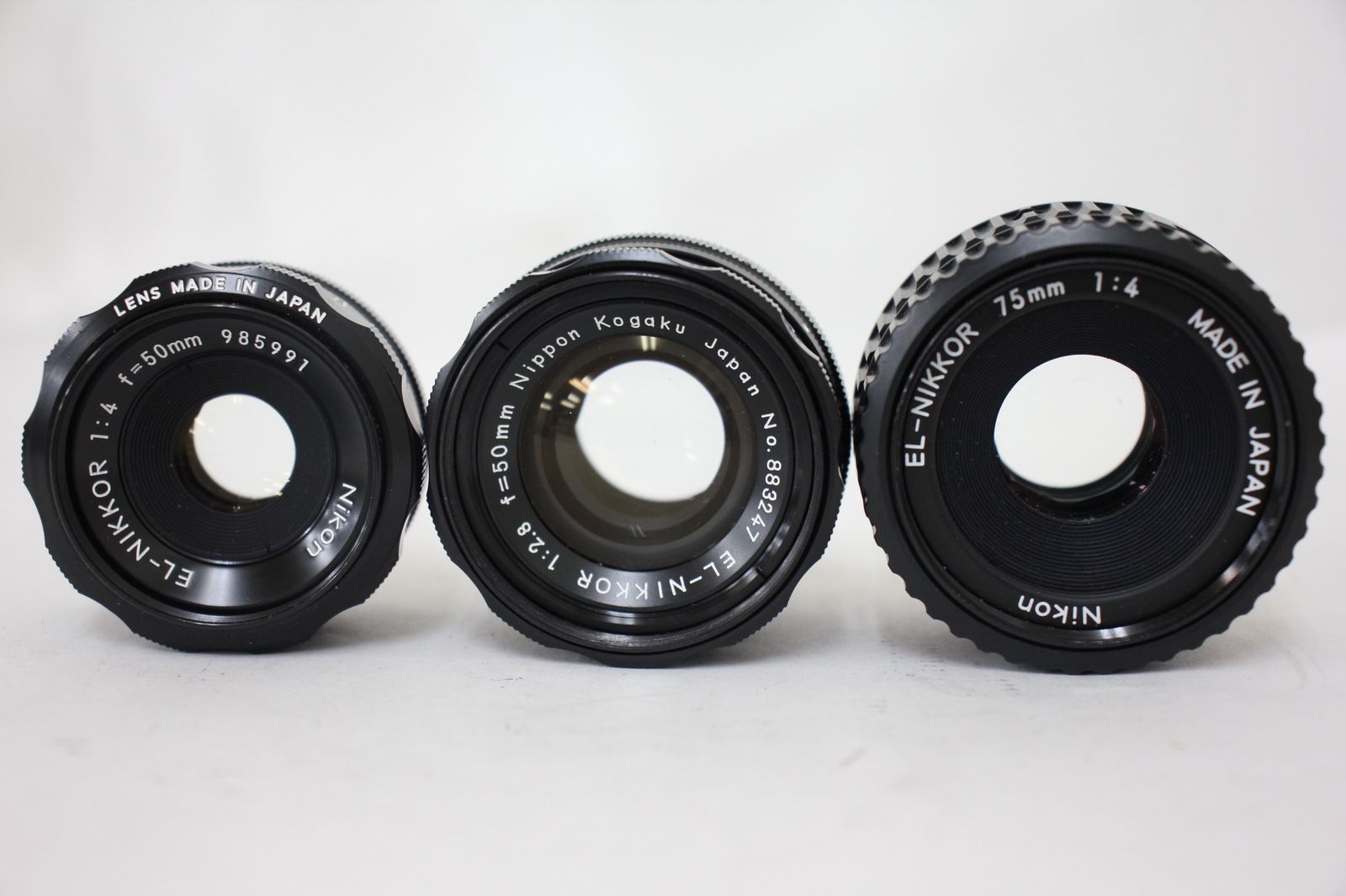 カメラ 【返品保証】 【3点まとめ】ニコン Nikon EL-NIKKOR 50mm F4 50mm F2.8 75mm F4 引き伸ばしレンズ e2903