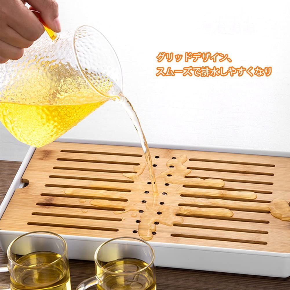品質保証,人気セール 新品 HIGHAWK茶盤 茶台 竹製プレート 貯水式 ティートレー 茶道具 樹脂皿 茶台 収納 板は取り外し可能 中空 茶器 排水式 貯水容量1500ml(長方形32.5*19.3cm)