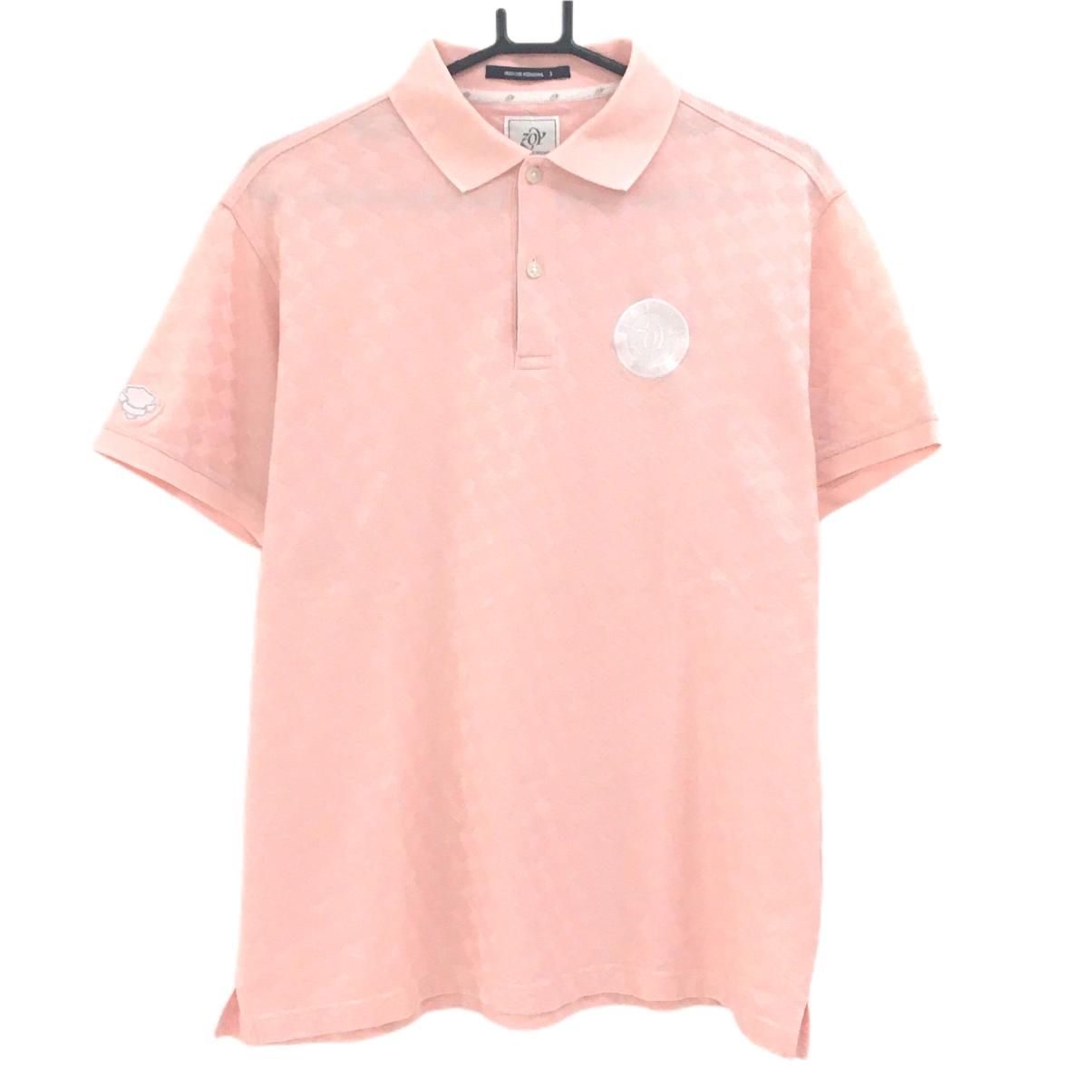 ゾーイ 半袖ポロシャツ ライトピンク 地模様 ロゴ刺しゅう メンズ 3(L