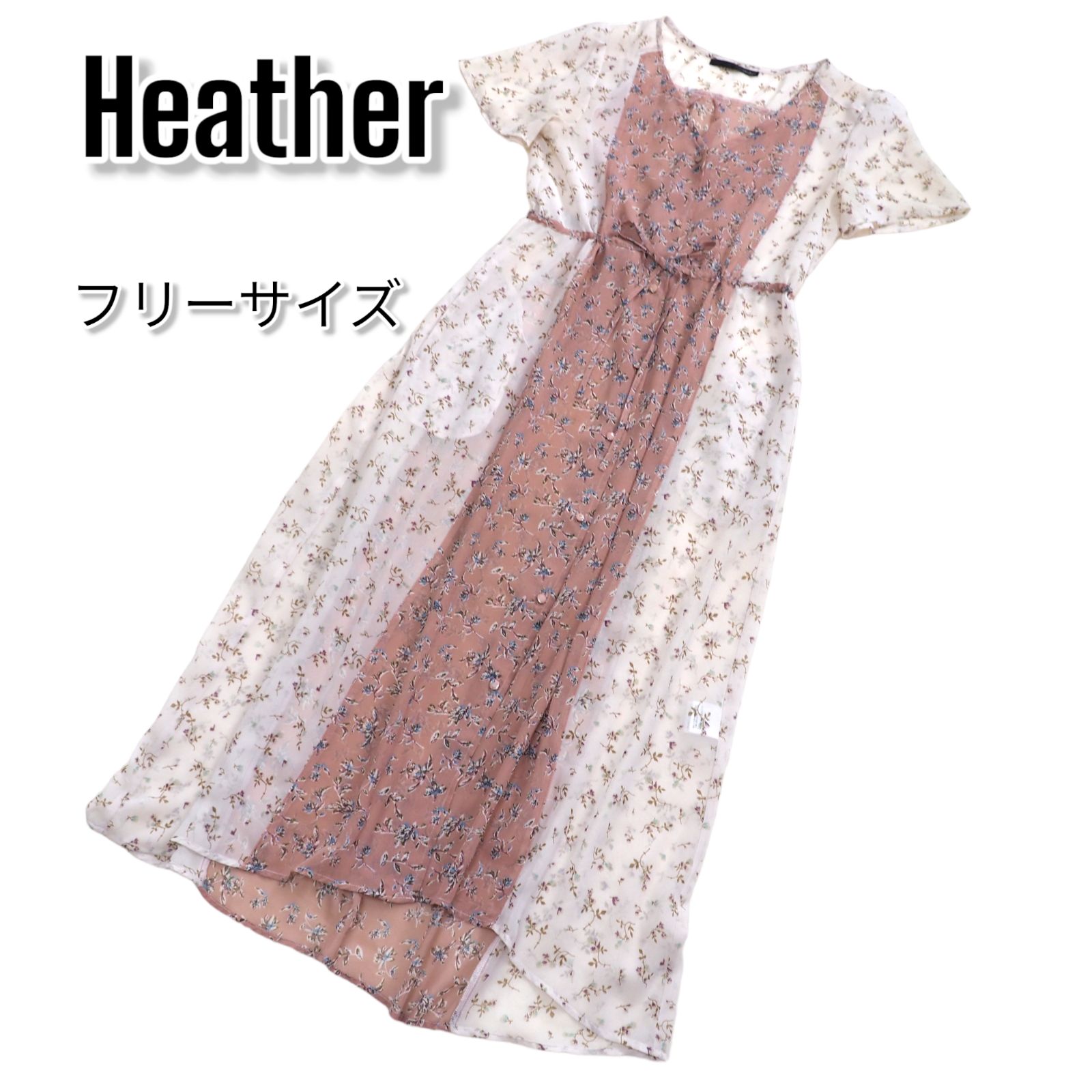 Heatherヘザー】シフォンロングワンピース フリーサイズ 花柄 シャツ