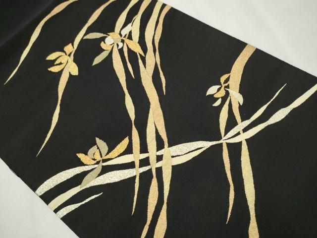 平和屋着物●爪掻き本綴れ　八寸名古屋帯　松葉文　金銀糸　正絹　逸品　DAAU6803ob 平和屋着物○爪掻き本綴れ 八寸名古屋帯 松葉文 金銀糸