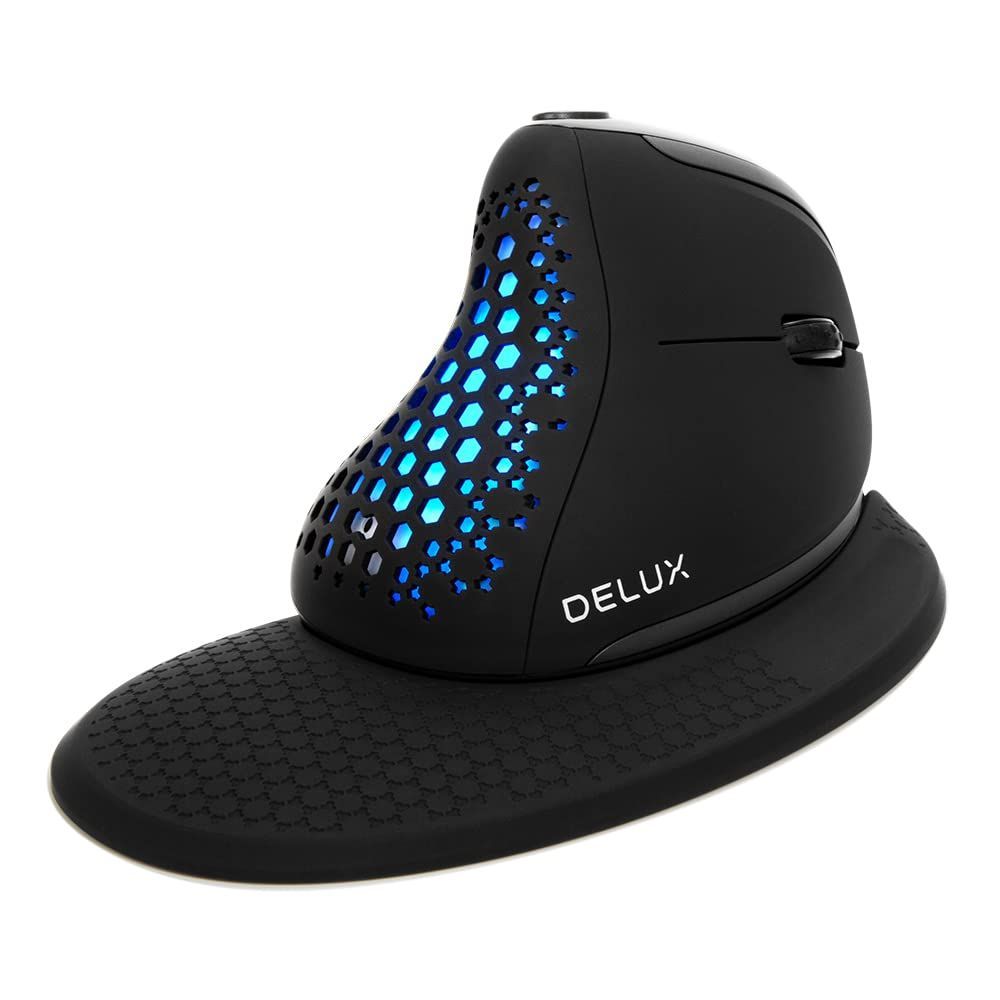 人気 DELUX Seeker エルゴノミクスマウス 無線 OLEDスクリーン 6ボタン＆親指ホイール 静音 7200 DPI 3モード 有線|ワイヤレス2.4G|Bluetooth プログラム 充電式 RGBライト リストレスト M618XS 3モー