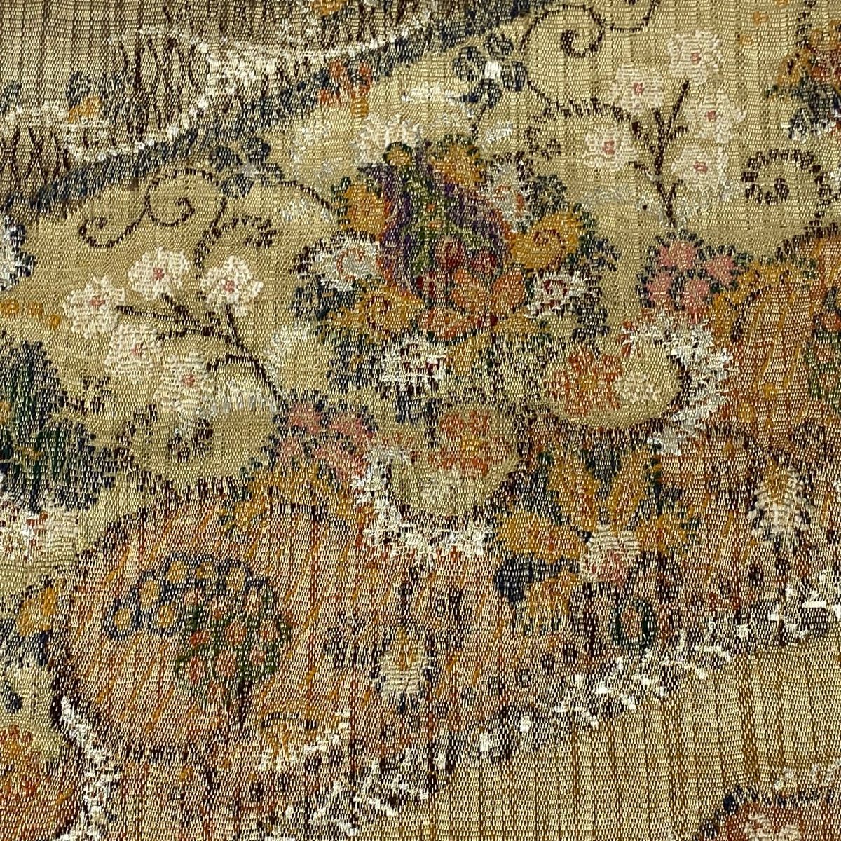 美品 パステル 亀甲紋様 金 唐草紋様 正絹 袋帯 二重太鼓 作り帯 袋帯 美品 名品 お太鼓柄 正絹（袋帯 美品 名品 華文 向かい鳥