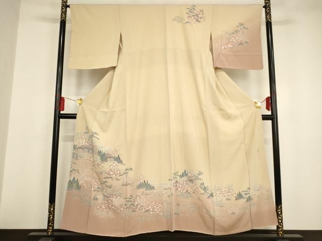 【逸品】●作家訪問着●縮緬●流水文様● 逸品】○作家訪問着○縮緬○流水文様○ 萩に流水文様刺繍