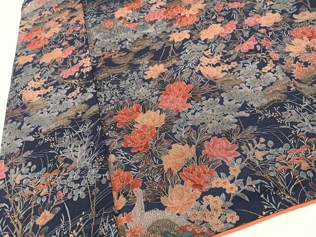 平和屋着物□上質な小紋 草花文 鬼しぼ縮緬 正絹 逸品