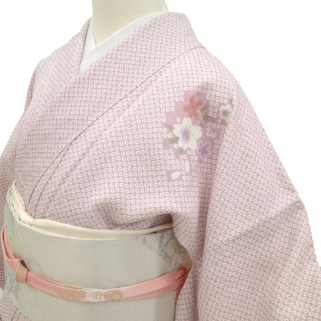 ［3943］訪問着 美品 霞草花文 ぼかし 金彩 正絹 着物 袷 小紋 袷 着物 縦ぼかし染 手染め 黄緑 地紋 花更紗 高級 正絹