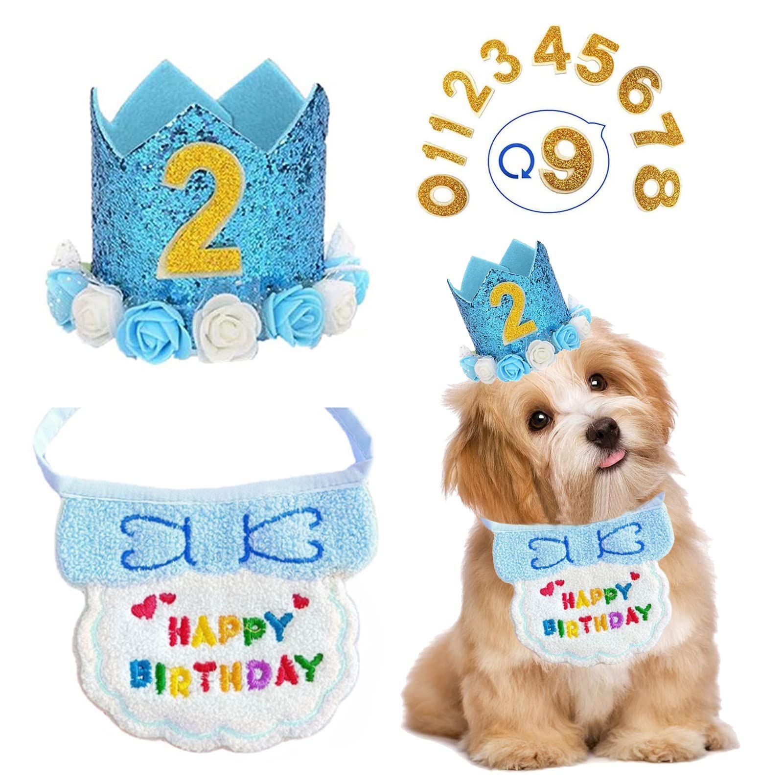 新着商品】誕生日 誕生日 帽子 帽子 王冠 ペット 猫用 飾り付け 犬 誕生日グッズ 犬 可愛い おしゃれ 唾液タオル 数字付き 調節可能 よだれかけ  記念日 バンダナ パーティー飾り birthday (ブ - 人気商品特集