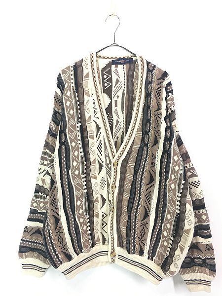 古着 COTTON TRADERS 3D ランダム ストライプ コットン ニット セーター XL 古着 