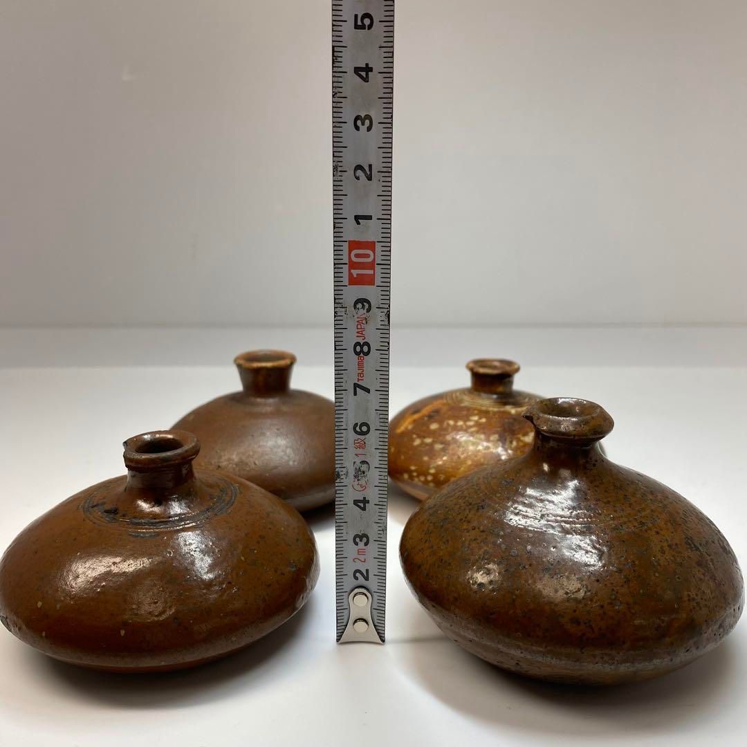 江戸初期　古瀬戸　油壺　4客　タルチ　高さ約5.5〜6.5㎝　東な6-0604③ 江戸初期 古瀬戸 油壺 4客 タルチ 高さ約5.5〜6.5㎝
