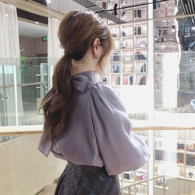 トップス シャツ ブラウス シフォンシャツ 袖あり 長袖 パフスリーブ ハイネック リボン ふんわりシルエット くすみカラー エレガント 大人可愛い 上品 プルオーバー 透け感 モテ きれいめ 大人女子 ラブリー キュート 無地 春 秋 10代 20代 30代 40代 レディース 女子用 トップス シャツ ブラウス シフォンシャツ 袖あり 長袖 パフスリーブ